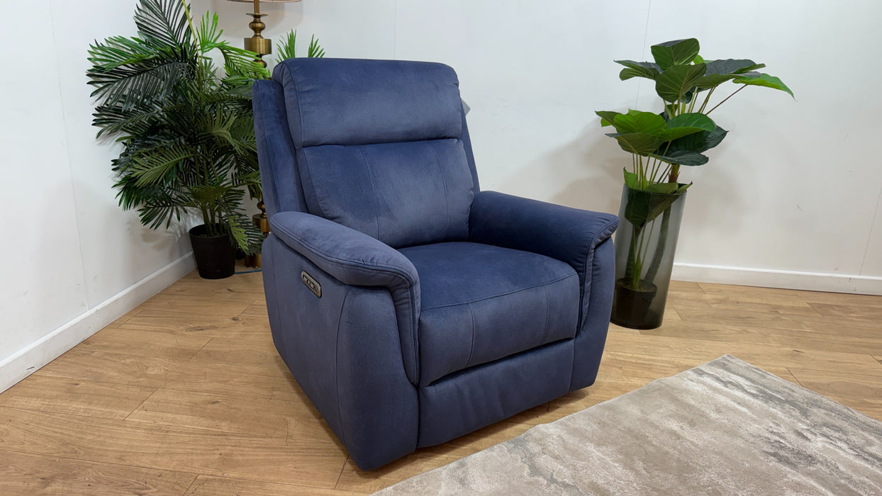 Sofology Bradie Fabric Chair Power Recliner/Headrest in Lifestyle Flecked Navy