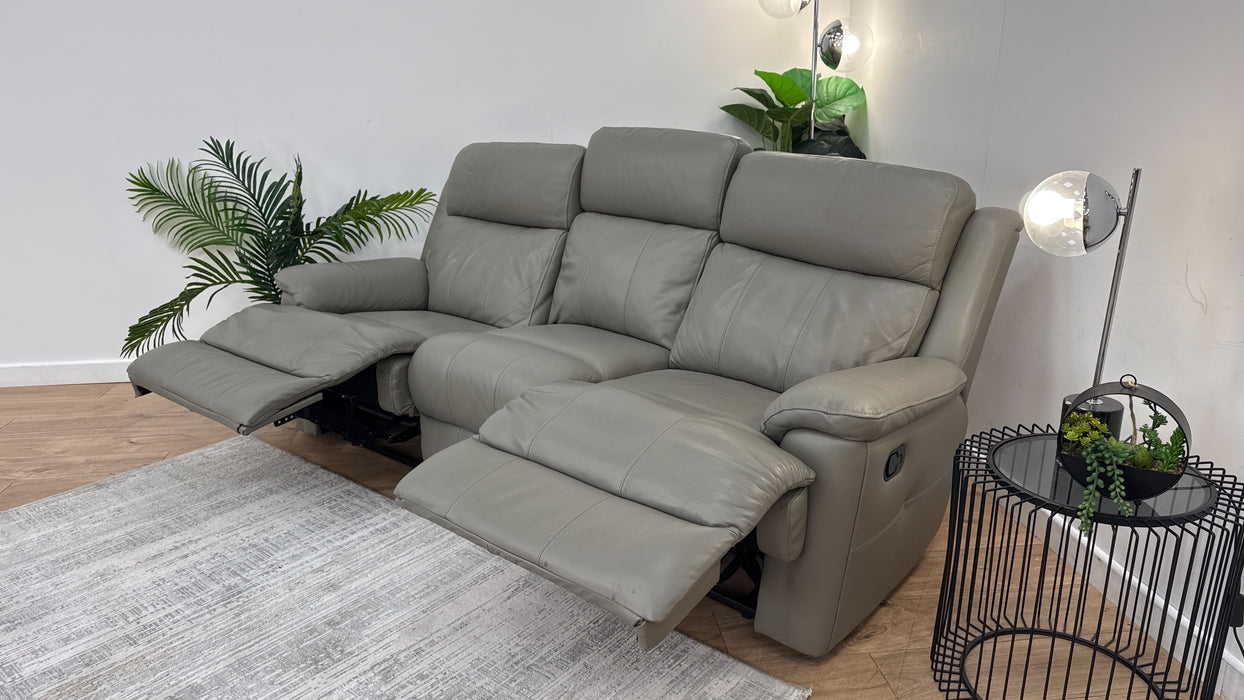 Sofology Gracie Leather 3 Seater Manual Recliner in Trusty Sheen New Club Grey