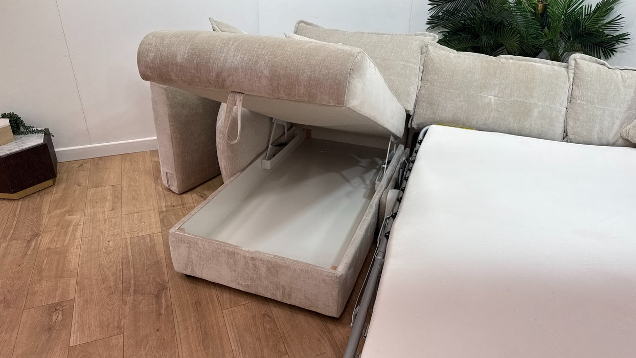 Sofology Portobello Fabric Chaise 3 Seater Sofabed Foam Seats Hybrid Pocket Mattress in Luxury Chenille Mist Mix