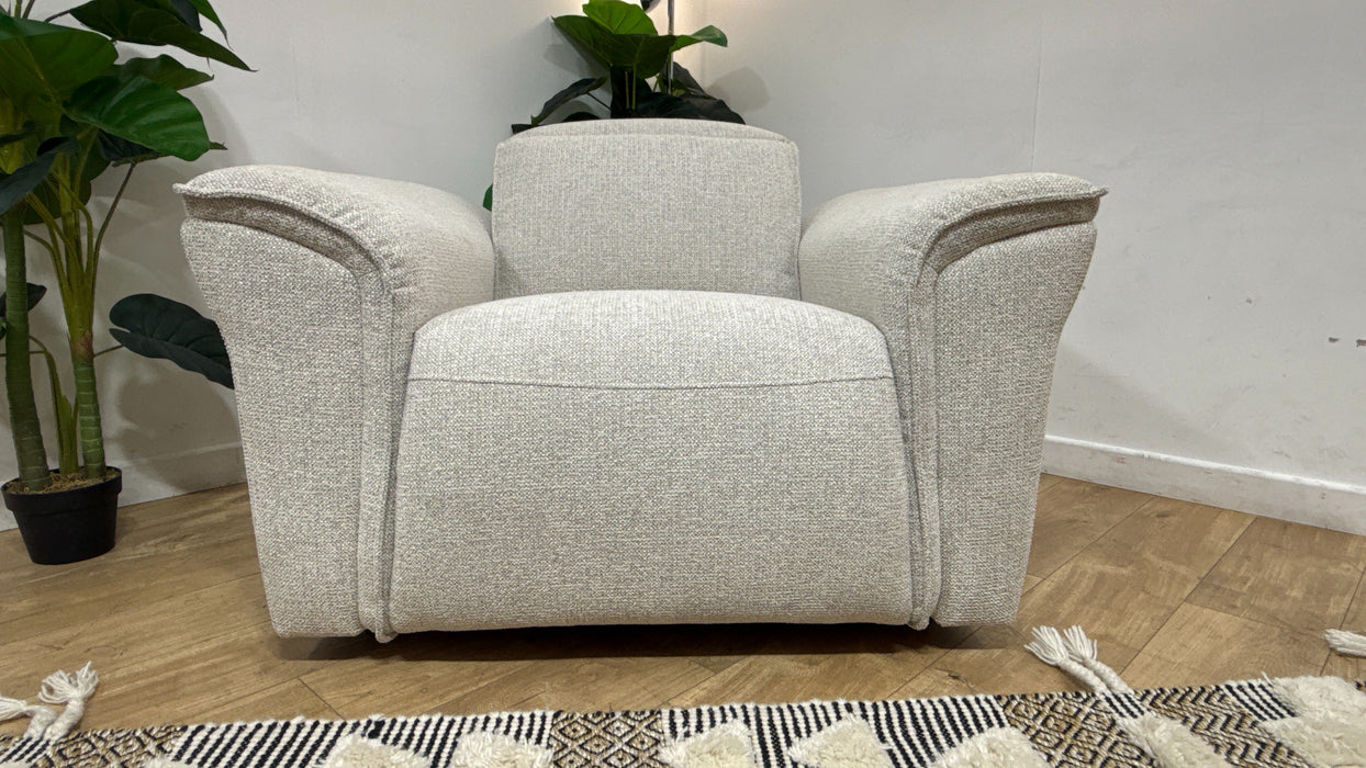 Sofology Fleur Fabric Chair Power Recliner/Headrest in Woven Textured Dove Milan Natural