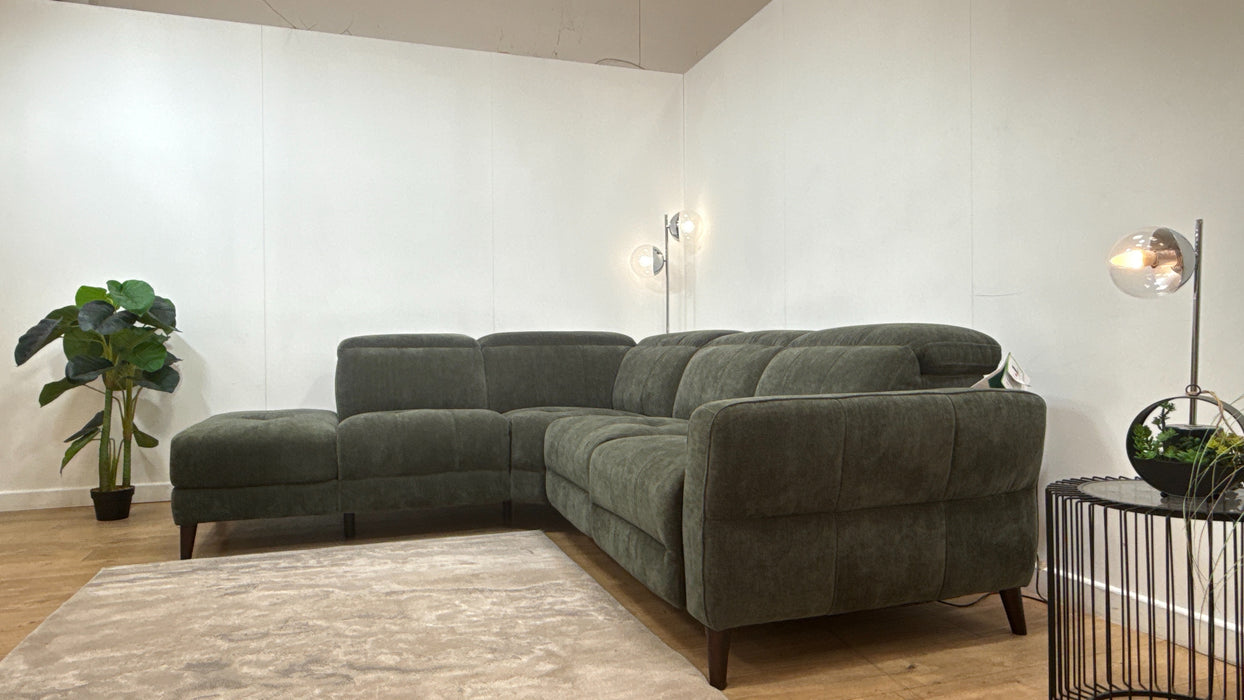 Sofology Jax Fabric Chaise 1.5 Corner 3 Power Recliner/Headrest with Storage in Relaxed Chenille Pine