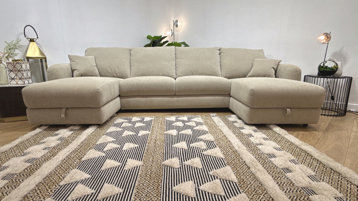 Sofology Restore Fabric 4 Seater Double Chaise in Pebble