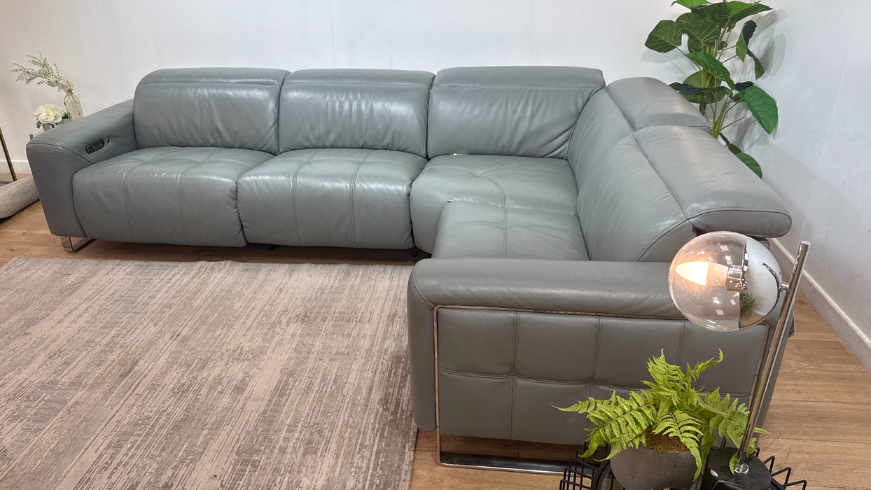 Sofology Marvella Leather 3 Corner 1.5 Power Recliner/Headrest Heated Seat in Trusty Sheen Granite Teal