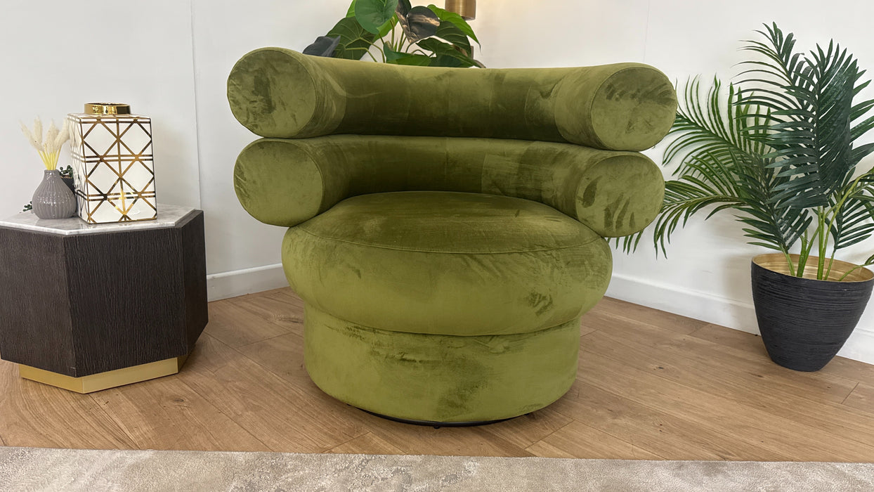 Sofology The Fitzrovia Fabric Accent Swivel Chair in Matt Velvet Olive Without Trim