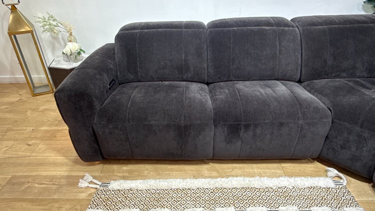 Sofology Lumiere Fabric 3 Corner 3 Console Power Recliner/Headrest Heated Seats in Relaxed Chenille Raisinric
