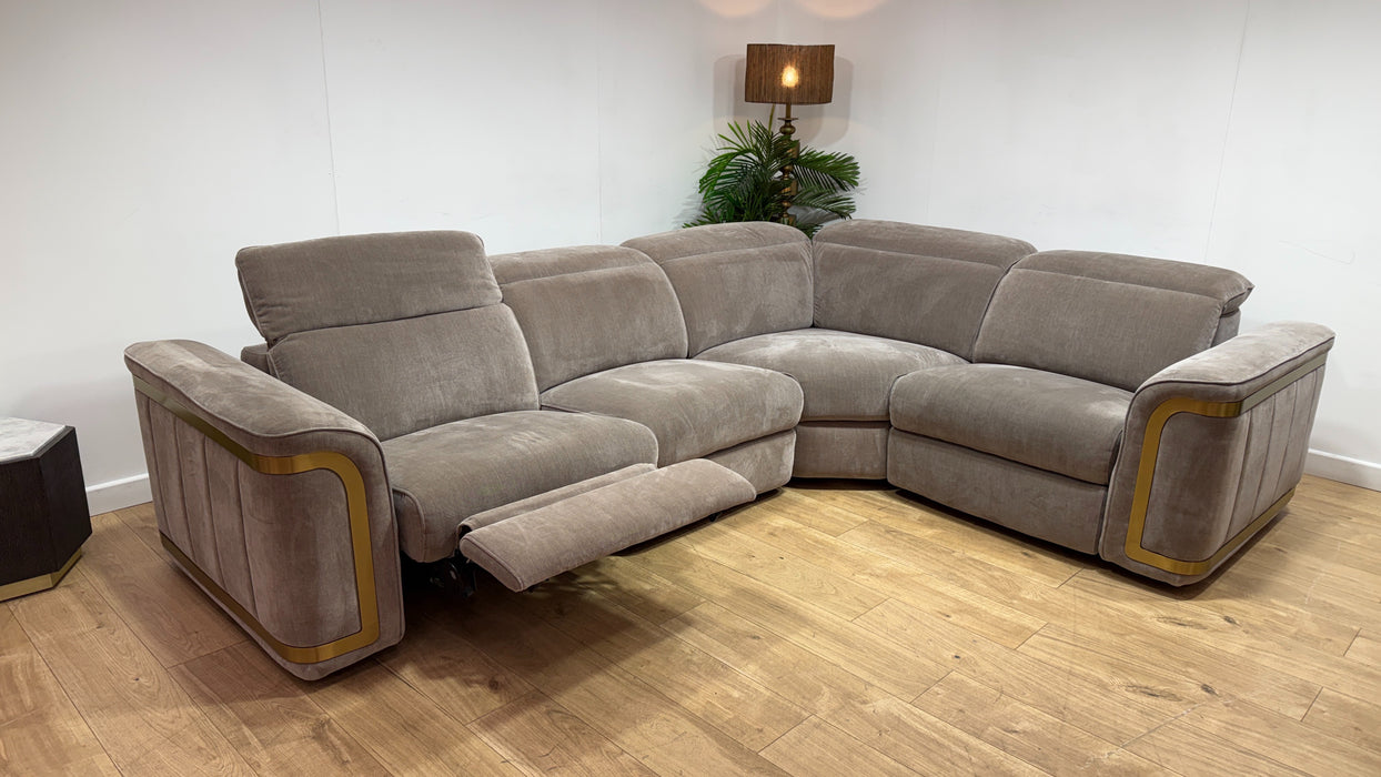 Sofology Plaza Fabric 3 Corner 1.5 Power Recliner/Headrest Heated Seats in Relaxed Chenille Nutmeg