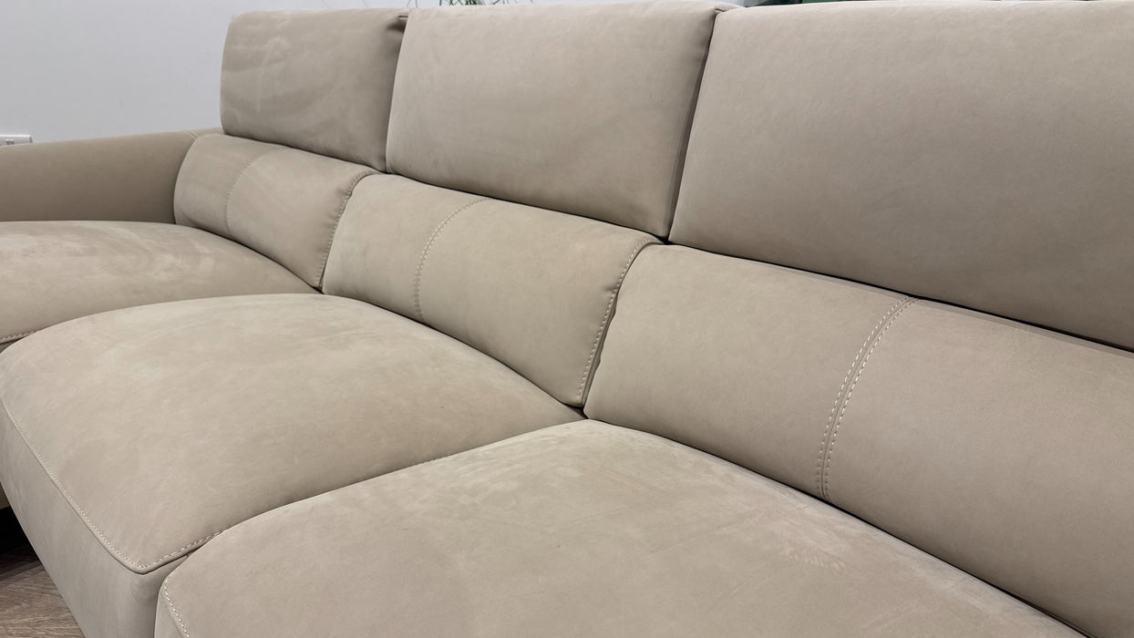 Sofology Arlington Fabric Chaise 3 Seater Power Recliner/Headrest in Lifestyle Nubuck Feel Stone