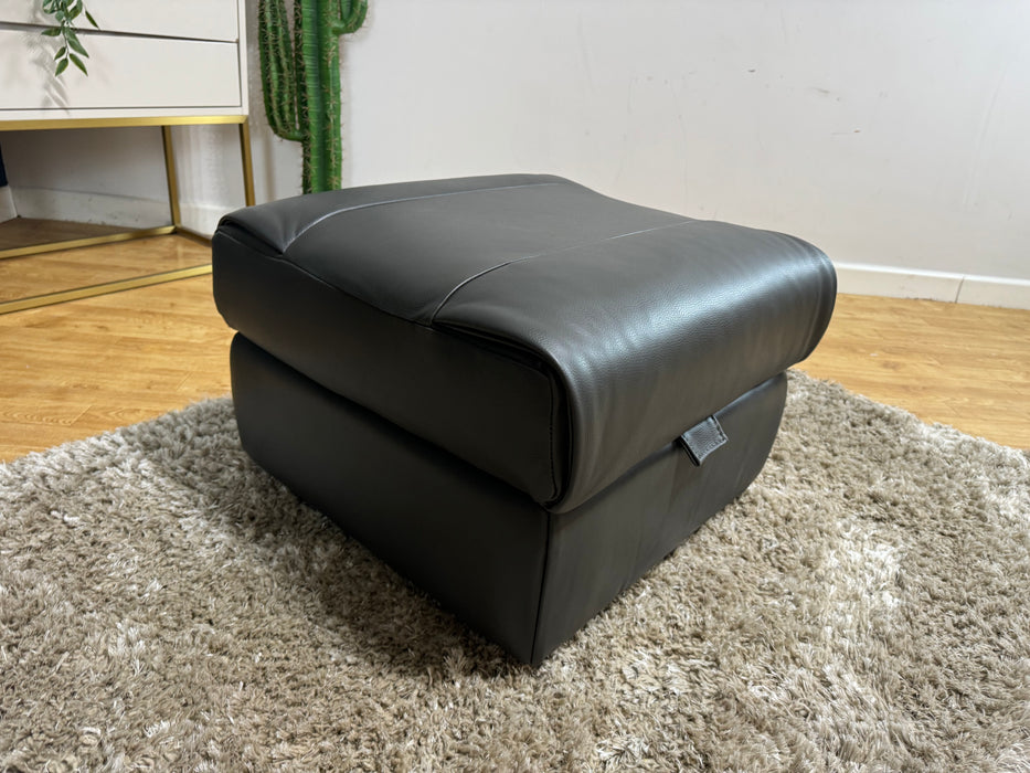 Ezra Leather Storage Footstool - Charcoal