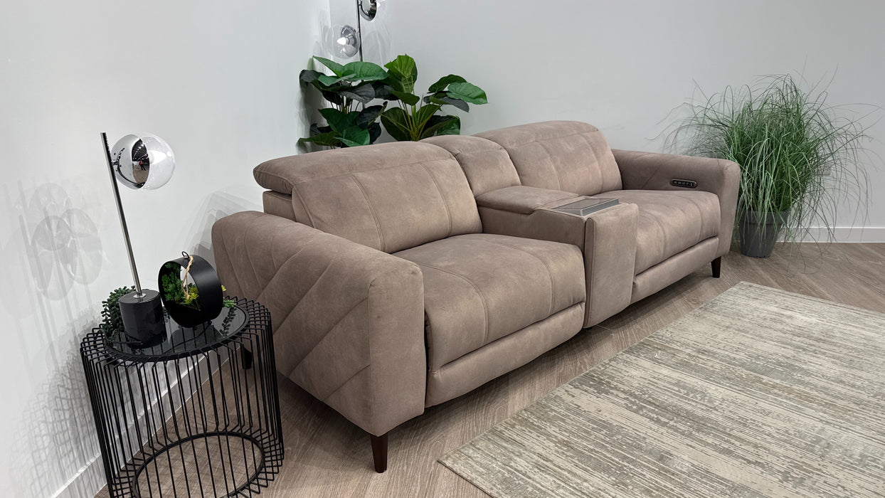 Sofology Allure Fabric 2.5 Seater Screen Console Power Recliner/Headrest Heated Seats Lumbar Speakers in Lifestyle Flecked Nutmeg