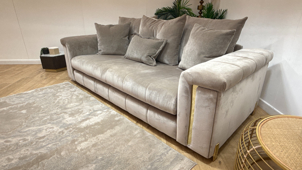 Sofology Oscar Fabric 3 Seater Gold Trim in Fine Textured Chenille Stone