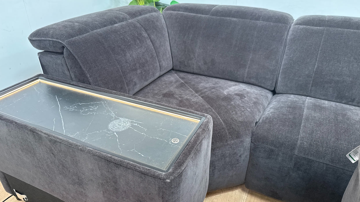 Sofology Lumiere Fabric 3 Console Corner 3 Power Recliner/Headrest in Relaxed Chenille Raisin