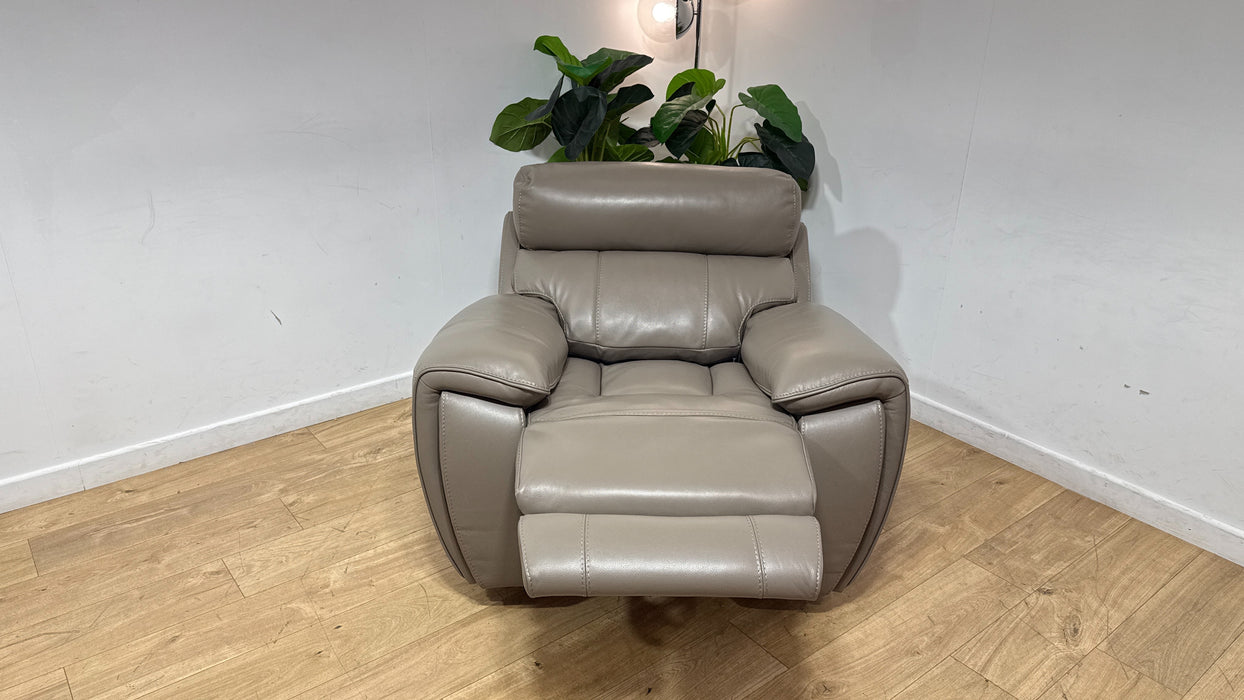 Sofology Radleigh Leather Chair Power Recliner/Headrest in Trusty Soft Sheen Taupe