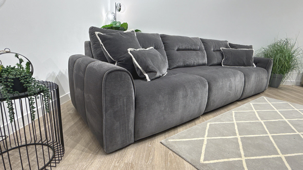Sofology Daxton Fabric 3 Seater Double Motion Chaise + Speakers in Chenille Charcoal