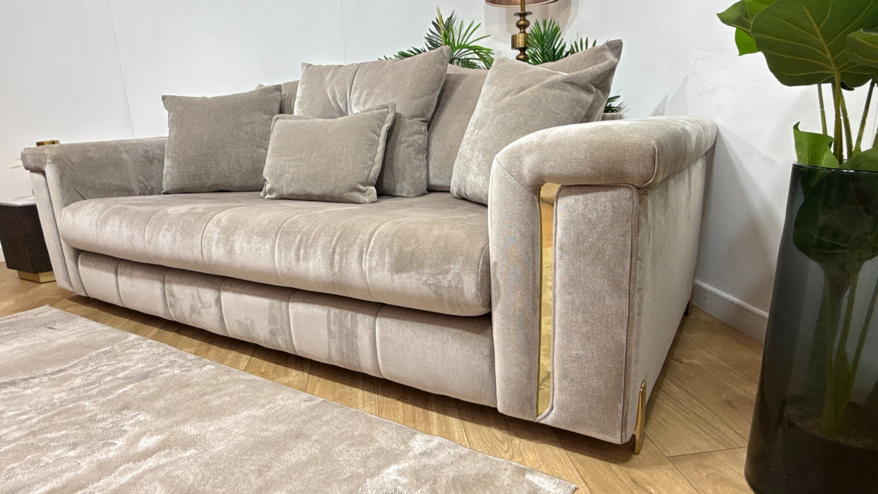 Sofology Oscar Fabric 3 Seater Gold Trim in Fine Textured Chenille Stone