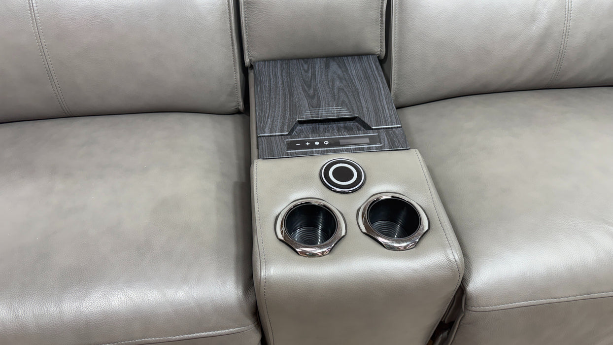 Sofology Premiere Leather 2.5 Seater Smart Console Power Recliner/Headrest in Trusty Embossed Grey