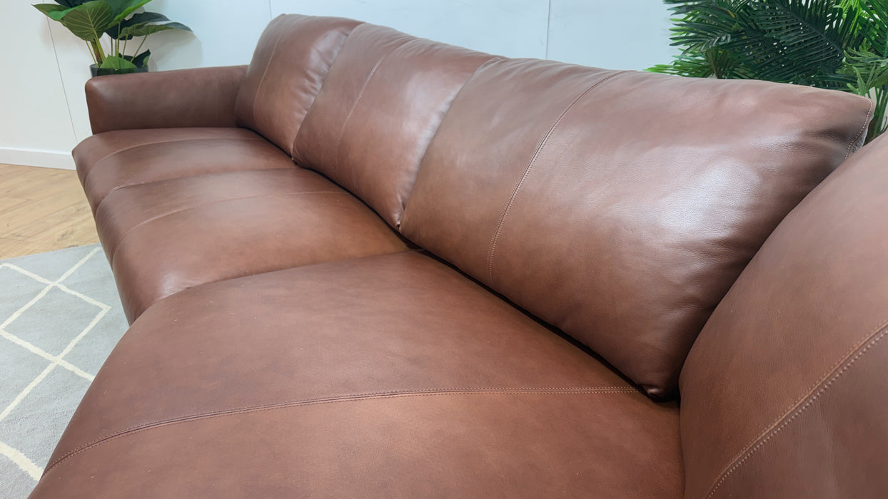 Sofology Adler Leather 4 Seater Asymmetric in Relaxed Soft Brown