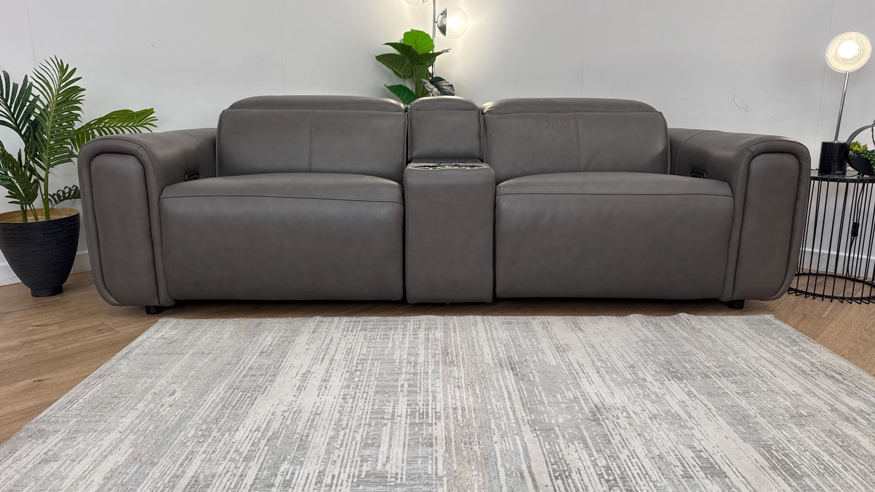 Sofology The Premiere 2.5 Seater Recliner Sofa Console in Trusty Embossed Leather Grey