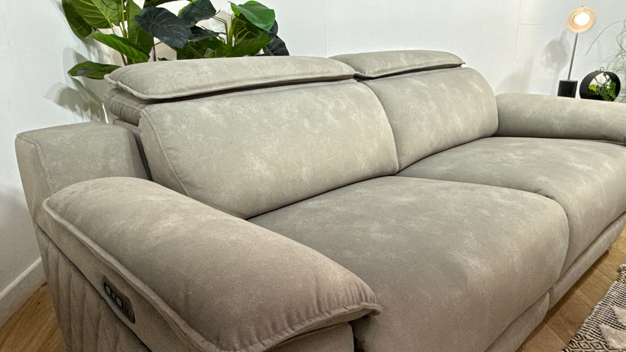 Sofology Benz Fabric 3 Seater Power Recliner/Headrest in Lifestyle Flecked Stone