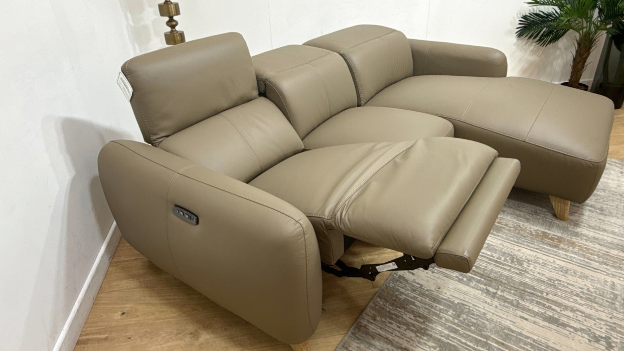 Sofology Larsen 3 Seater Chaise Leather Power Recliner/Headrest in Trusty Matt Taupe