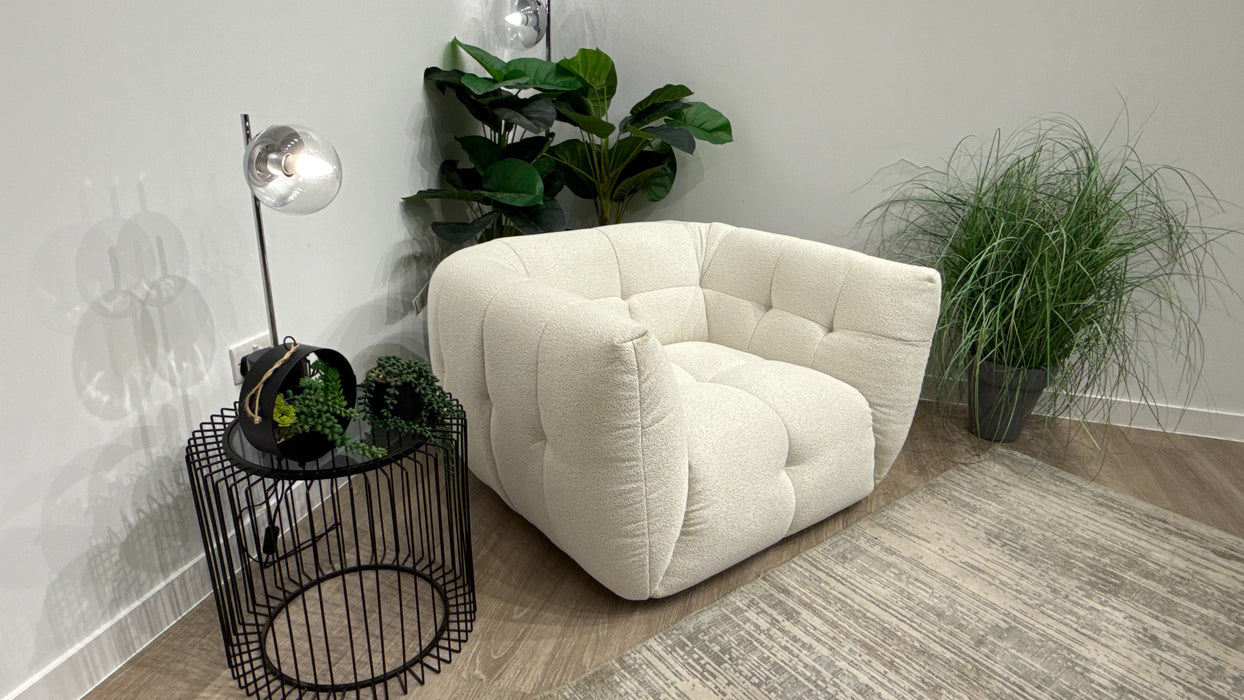Sofology Lunar Fabric Swivel Chair in Woven Boucle Linen