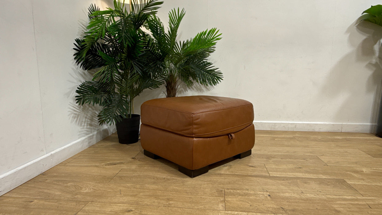 Sofology Laurence Leather Storage Footstool in Relaxed Embossed Cognac