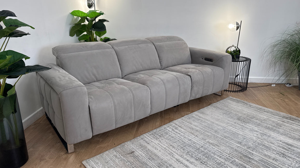 Sofology Marvella Fabric 3 Power Recliner/Headrest Heated Seat in Lifestyle Nubuck Feel Light Grey