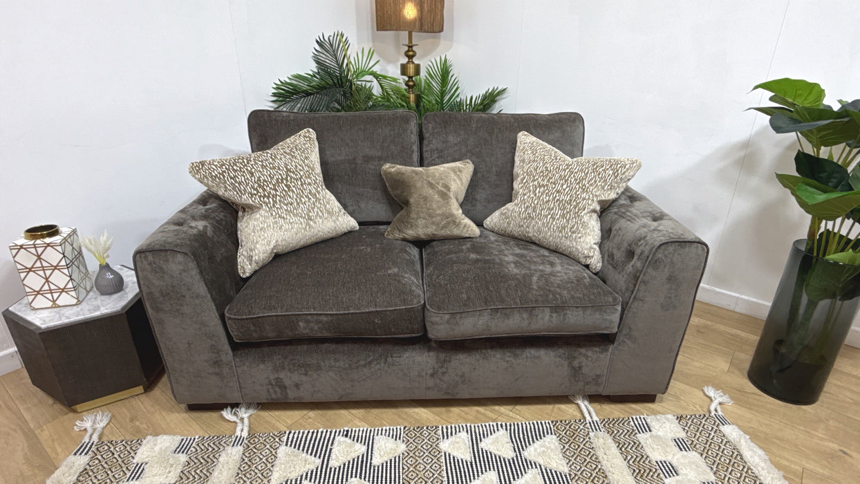 Sofology Valentina Fabric 2 Seater Full Back Foam/Fibre Seats in Luxury Deep Pile Chenille Mole Mix