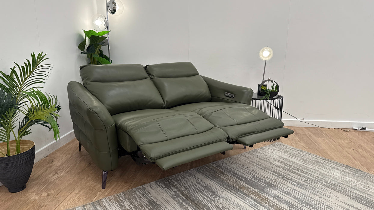 Sofology Renato Leather 2 Seater Power Recliner in Trusty Embossed Dark Olive