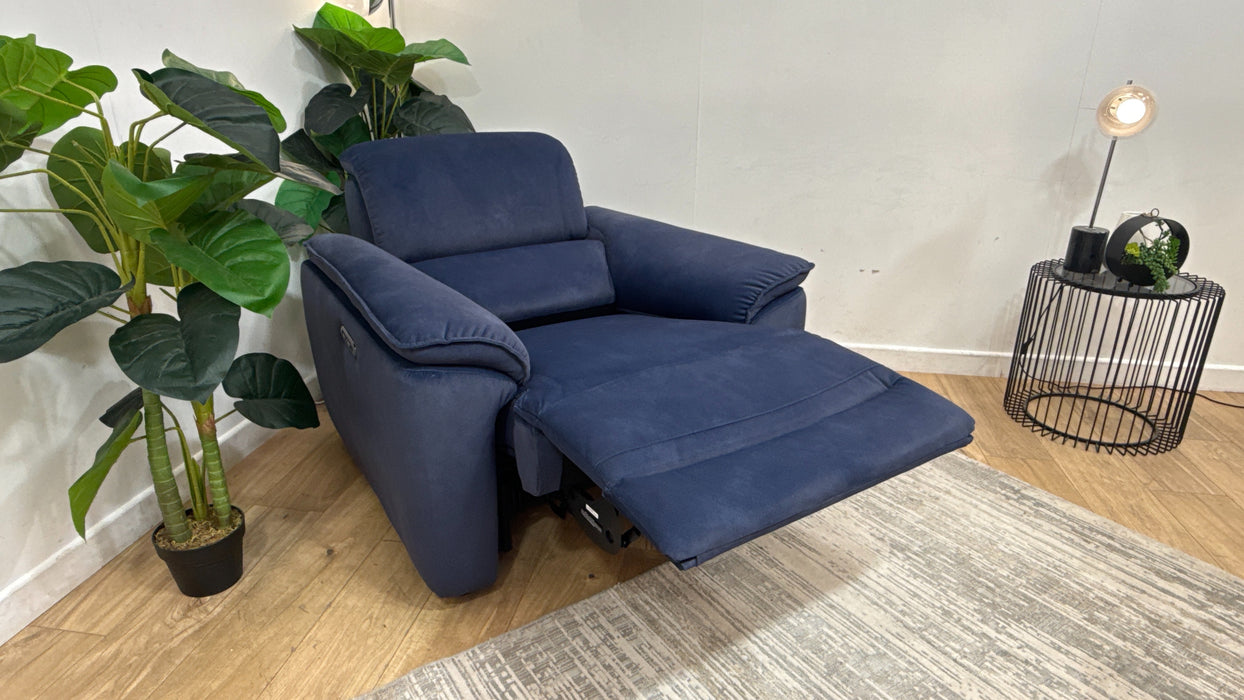 Sofology Hugo Fabric Chair Power Recliner/Headrest in Lifestyle Flecked Navy