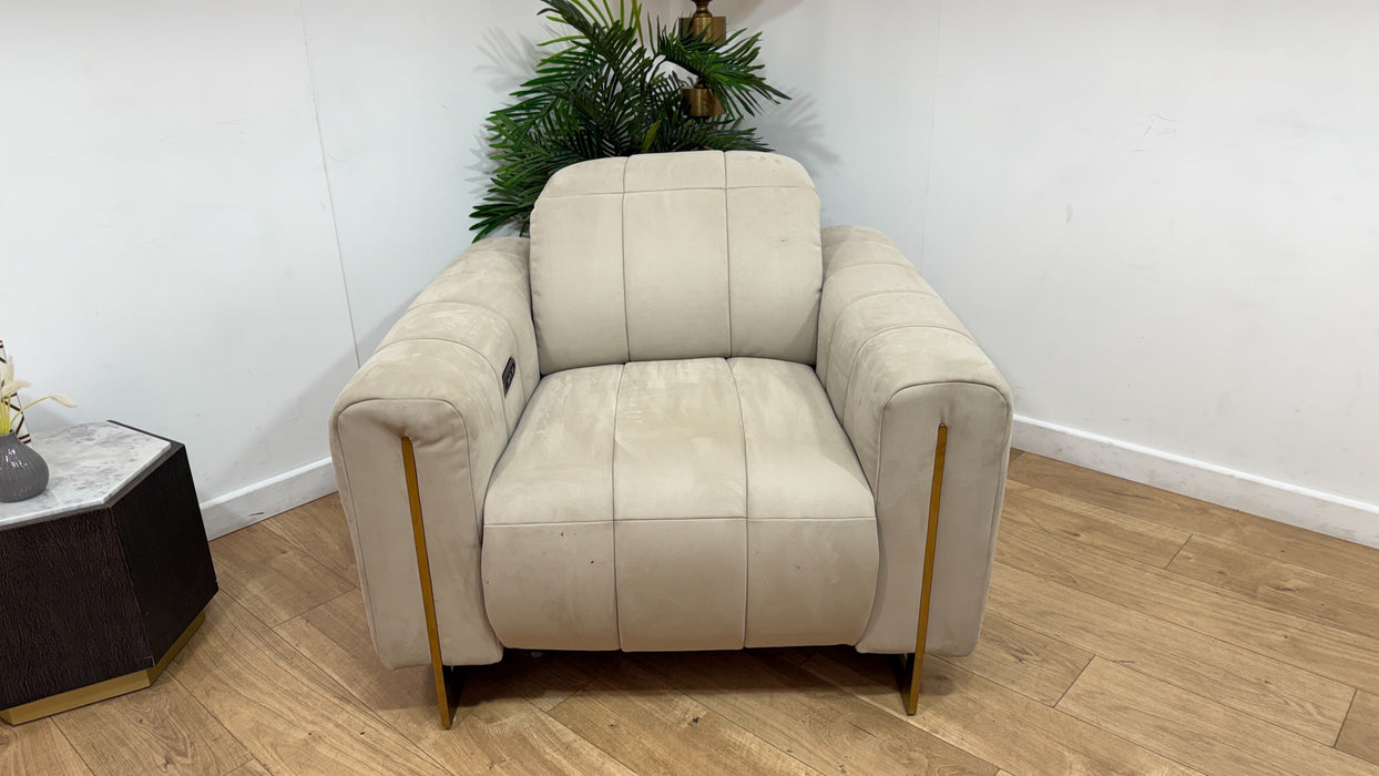 Sofology Paramount Fabric Chair Power Recliner/Headrest Speakers in Lifestyle Nubuck Feel Stone