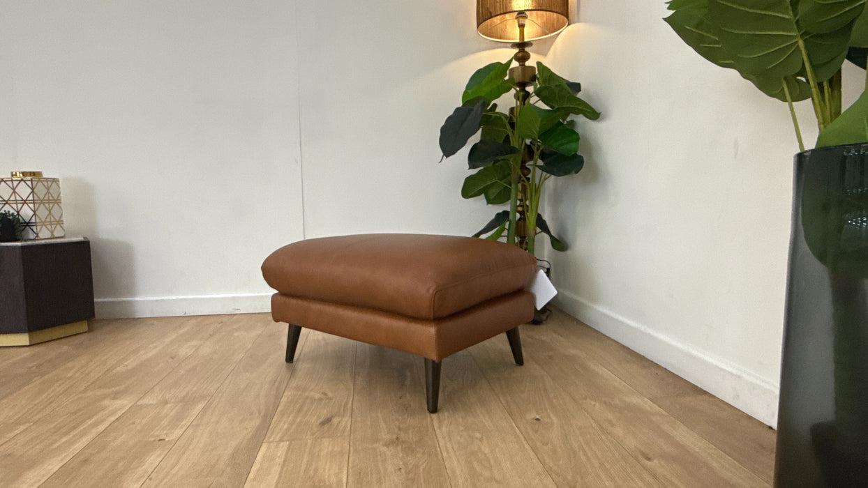 Sofology Adler Leather Designer Footstool in Relaxed Soft Tan