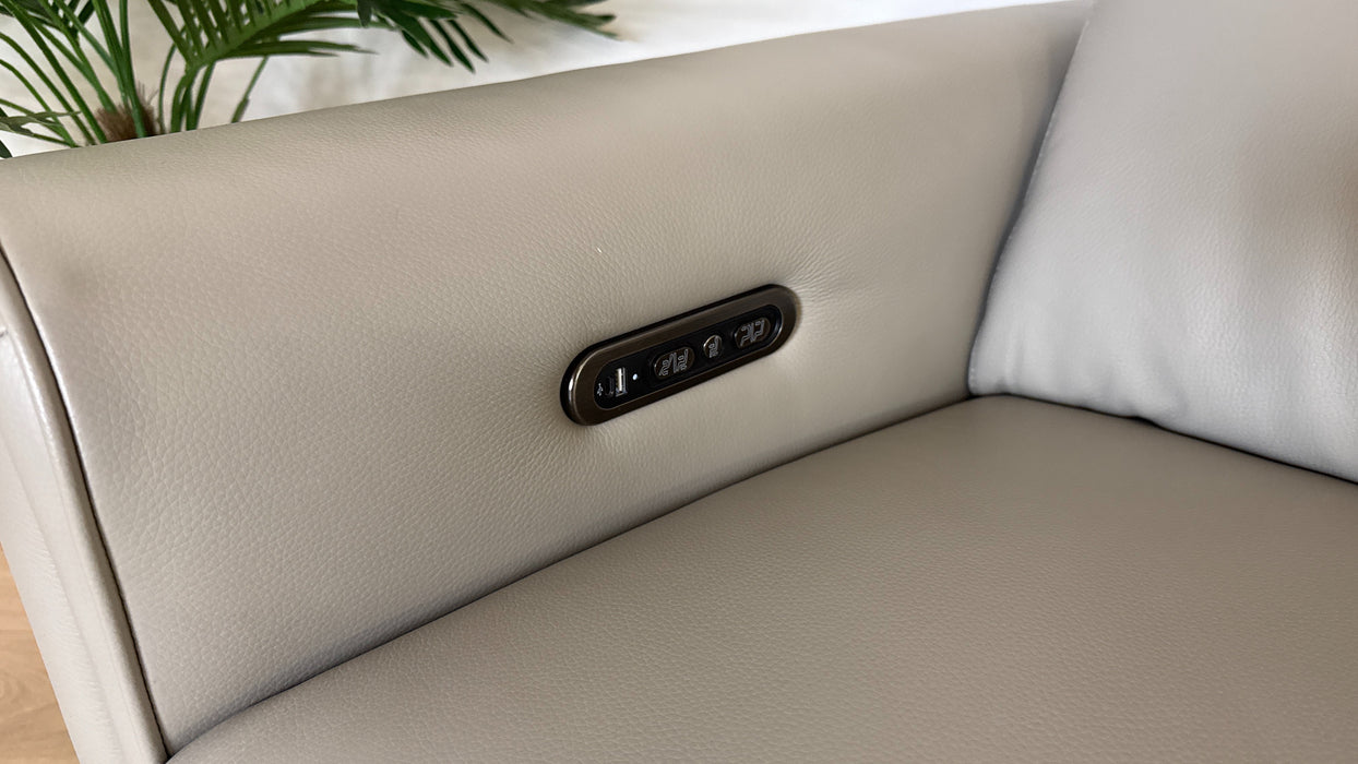 Sofology The Ravello Leather 3 Seater Power Recliner/Headrest in Trusty Embossed Light Grey