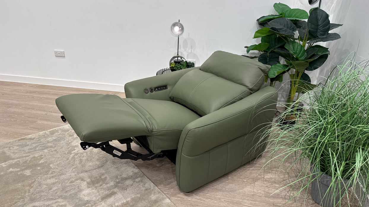 Sofology Elara Power Recliner Chair With Head rest, Heated Seat & Speakers In Sage Green