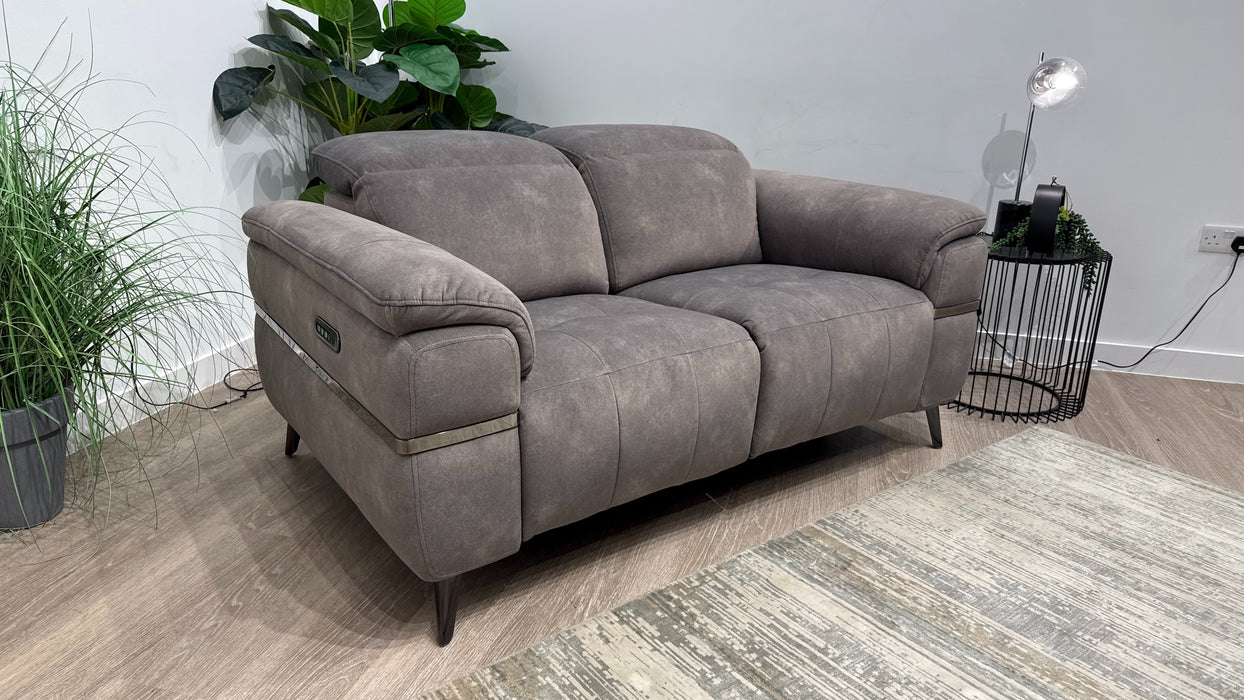 Sofology Milan Fabric 2 Seater Power Recliner/Headrest and Lumbar with Trim in Lifestyle Flecked Mocha
