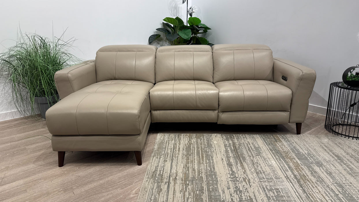 Sofology Jax Leather 4 Seater Chaise Power Recliner/Headrest in Trusty Embossed Stone