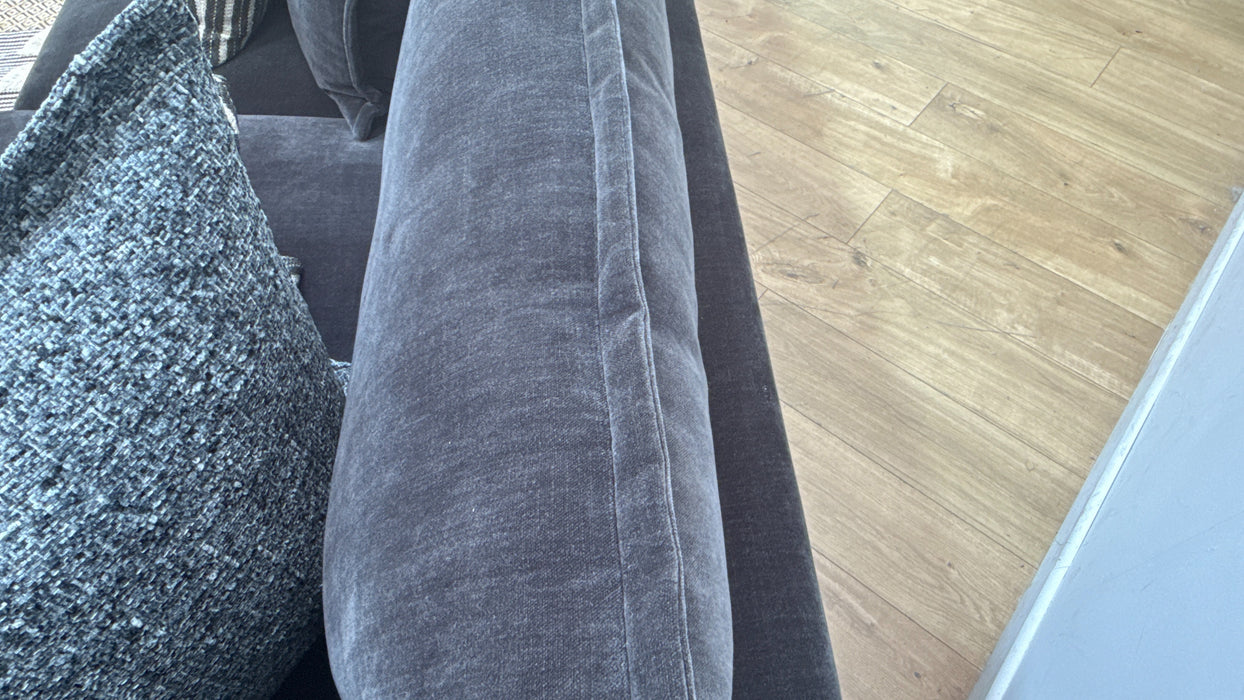 Sofology Cove Fabric Super Grande Double Chaise Black Wood Panel in Soft Chenille Anthracite Mix