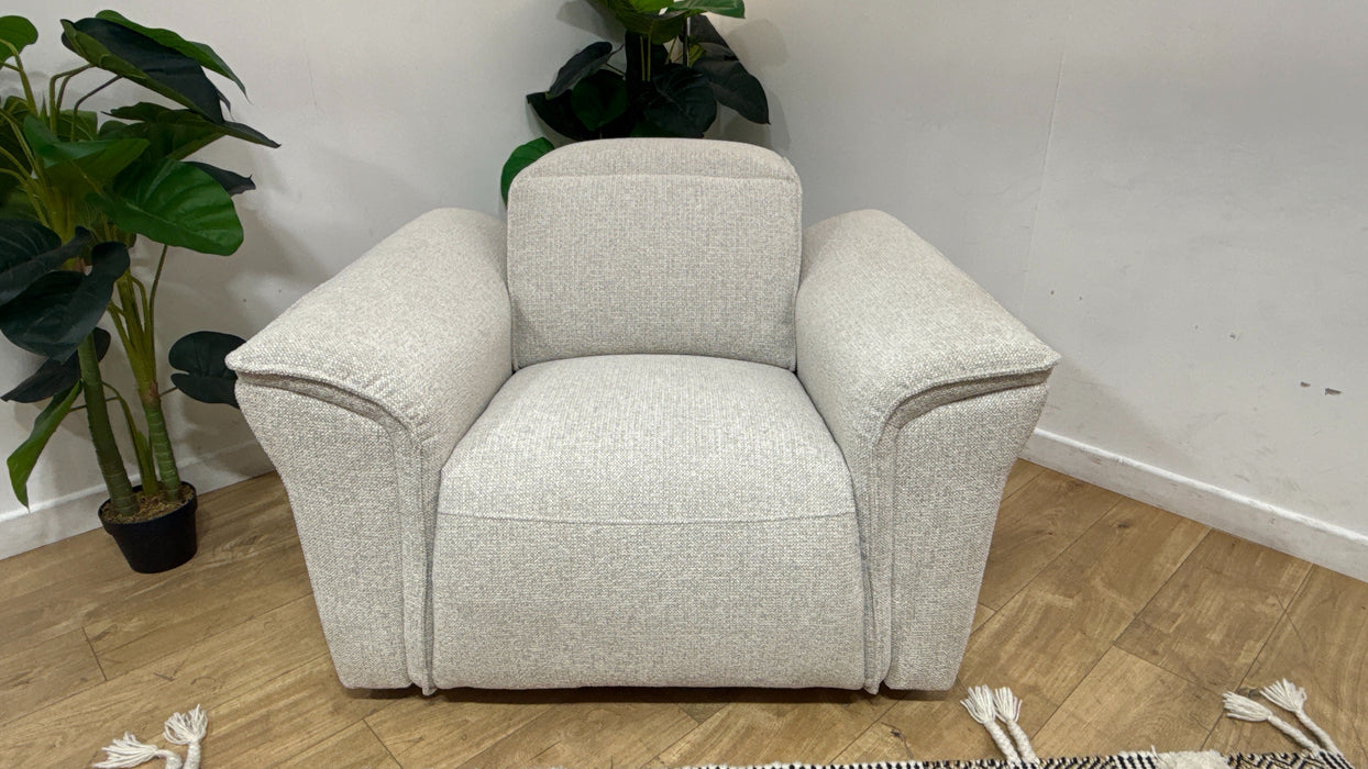 Sofology Fleur Fabric Chair Power Recliner/Headrest in Woven Textured Dove Milan Natural