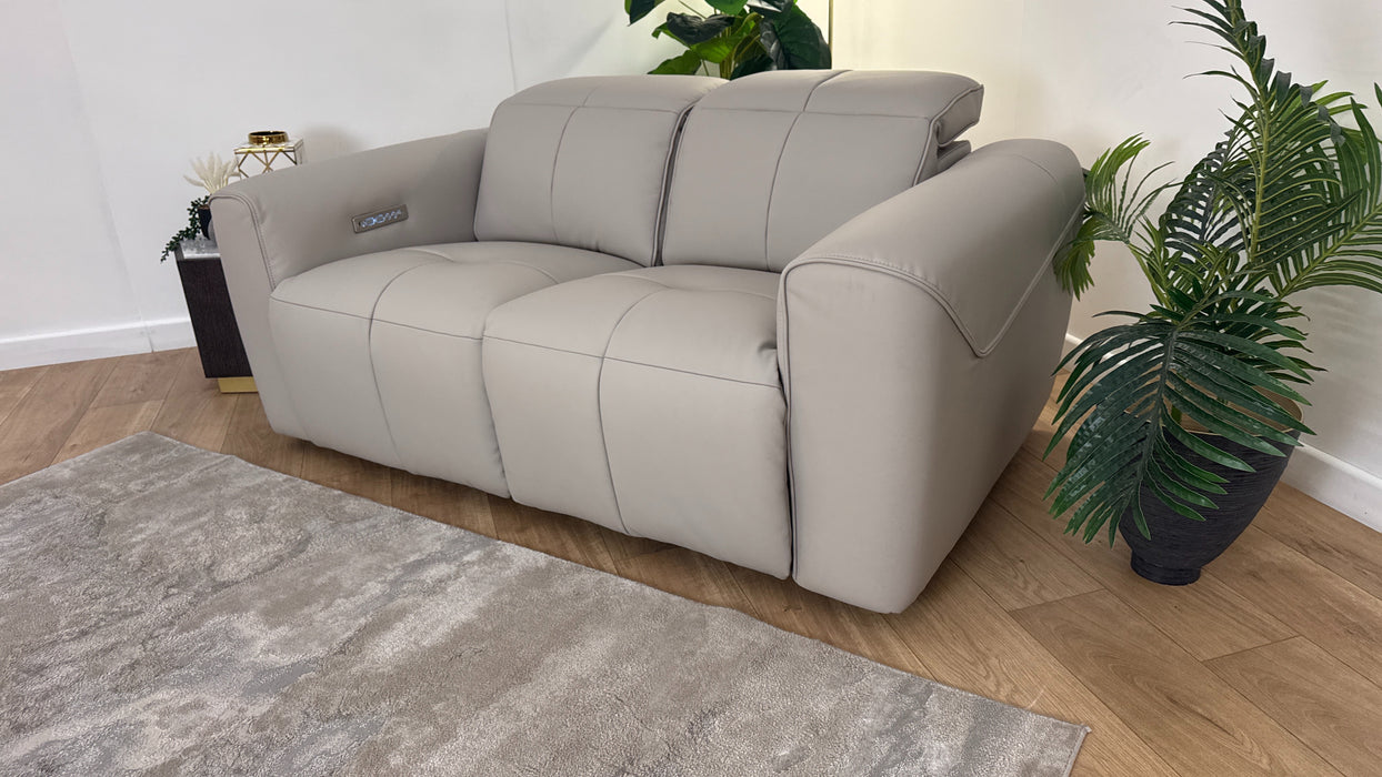 Sofology The Riviera Leather 2 Seater Power Recliner/Headrest in Trusty Super Matt Cloud Grey
