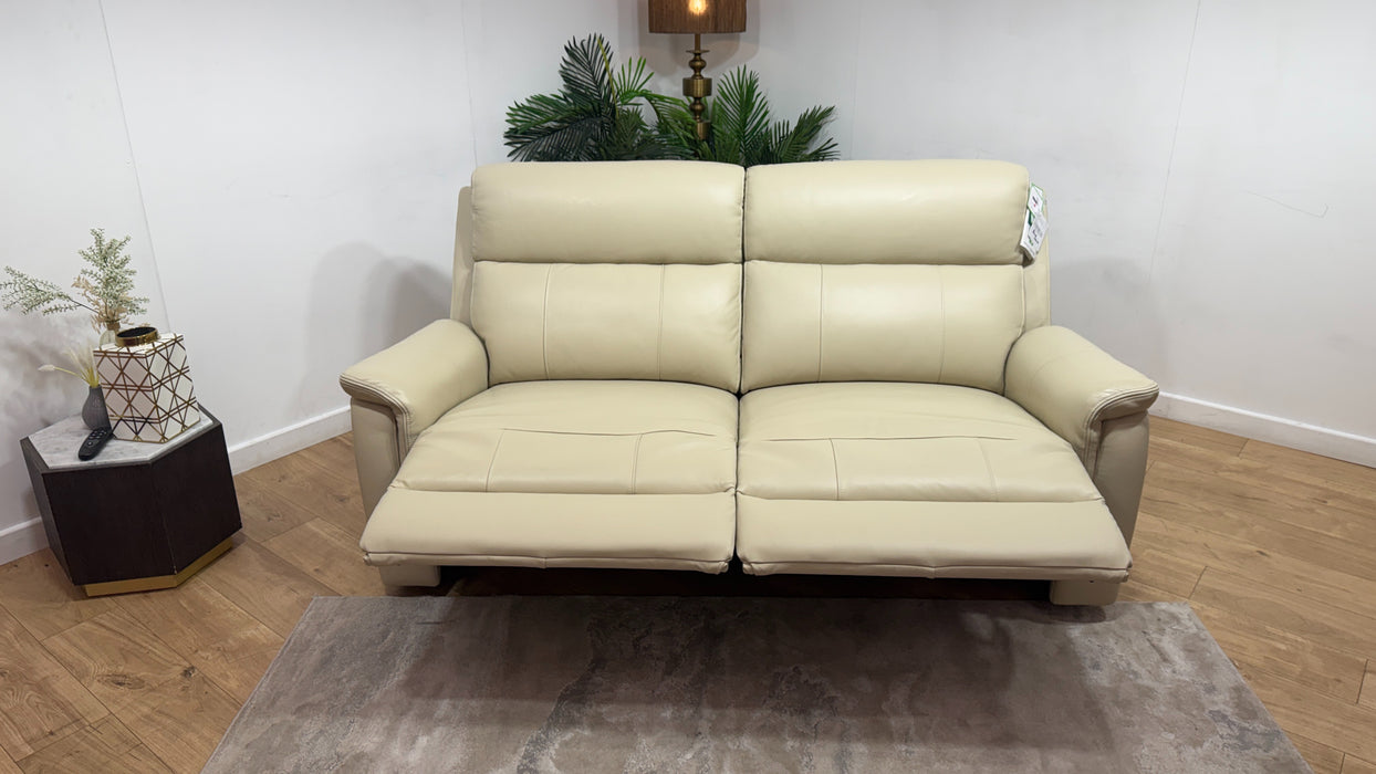 Sofology Bradie Leather 2.5 Seater Power Recliner/Headrest in Trusty Embossed Bone China