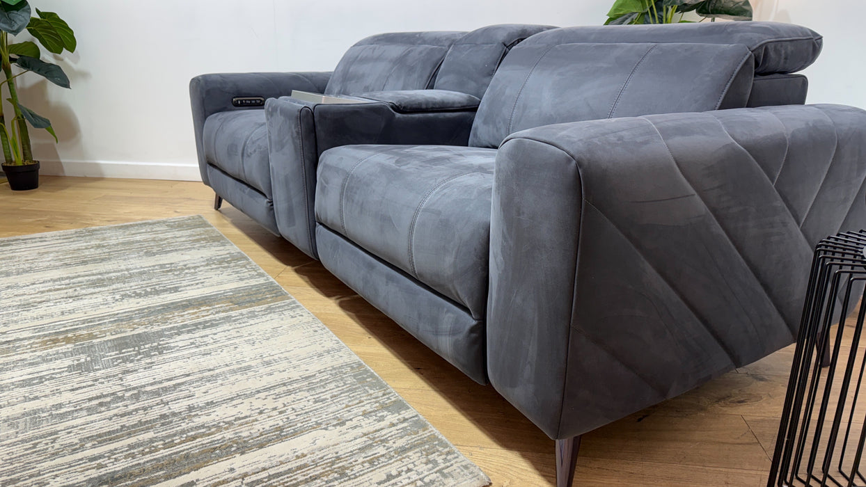 Sofology Allure Fabric 2.5 Seater Screen Console Power Recliner/Headrest Heated Seats Lumbar Speakers in Lifestyle Nubuck Feel Charcoal