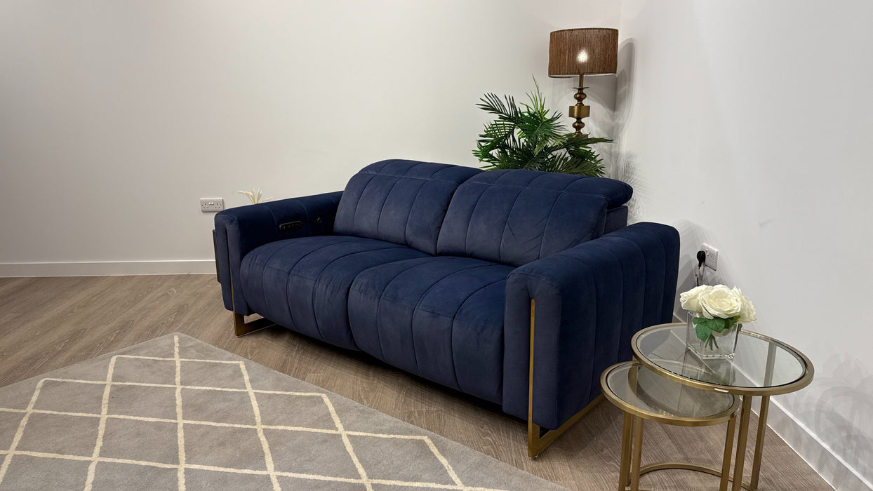 Sofology Paramount Fabric 2.5 Seater Console Power Recliner/Headrest Heated Seats Speakers in Lifestyle Flecked Navy
