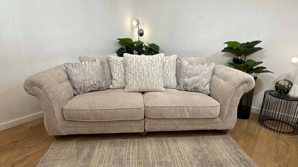 Sofology Highgrove Fabric 4 Seater Split Pillow Back Feather Flex in Luxe Chenille Oyster Mix