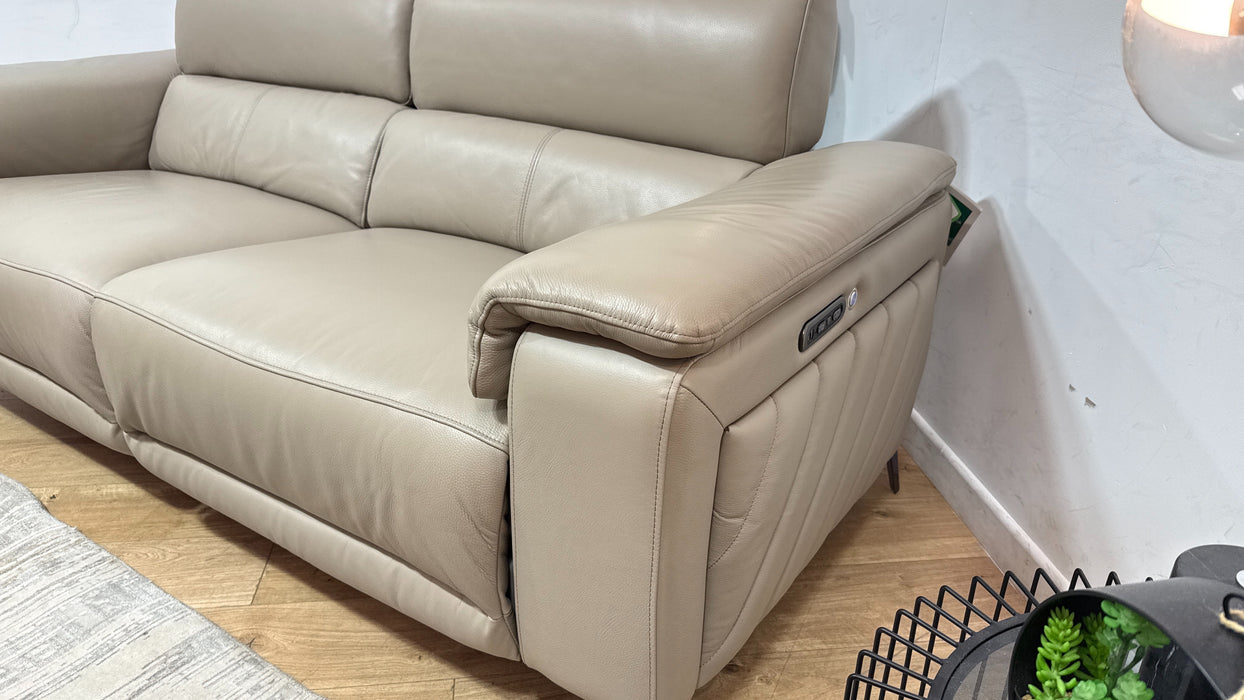 Sofology Fratelli Leather 2.5 Seater Power Recliner/Headrest in Trusty Embossed Stone