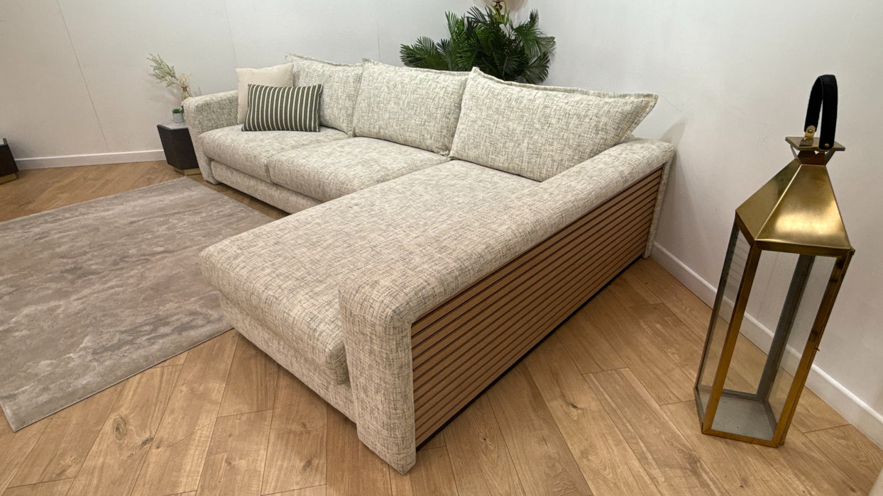 Sofology Cove Fabric Grande Chaise Light Wood Panel in Artisan Chenille Green Mix