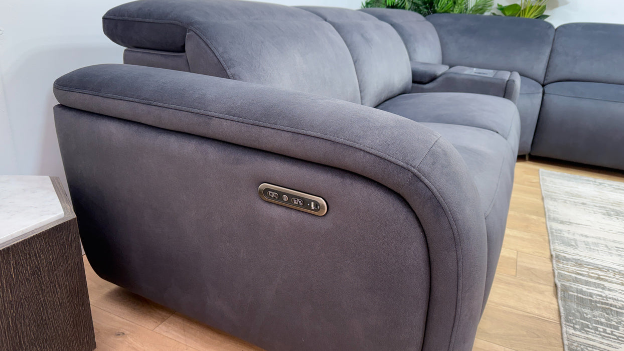 Sofology Fabric 3 Corner Console 1.5 Chaise Power Recliner/Headrest in Lifestyle Flecked Anthracite