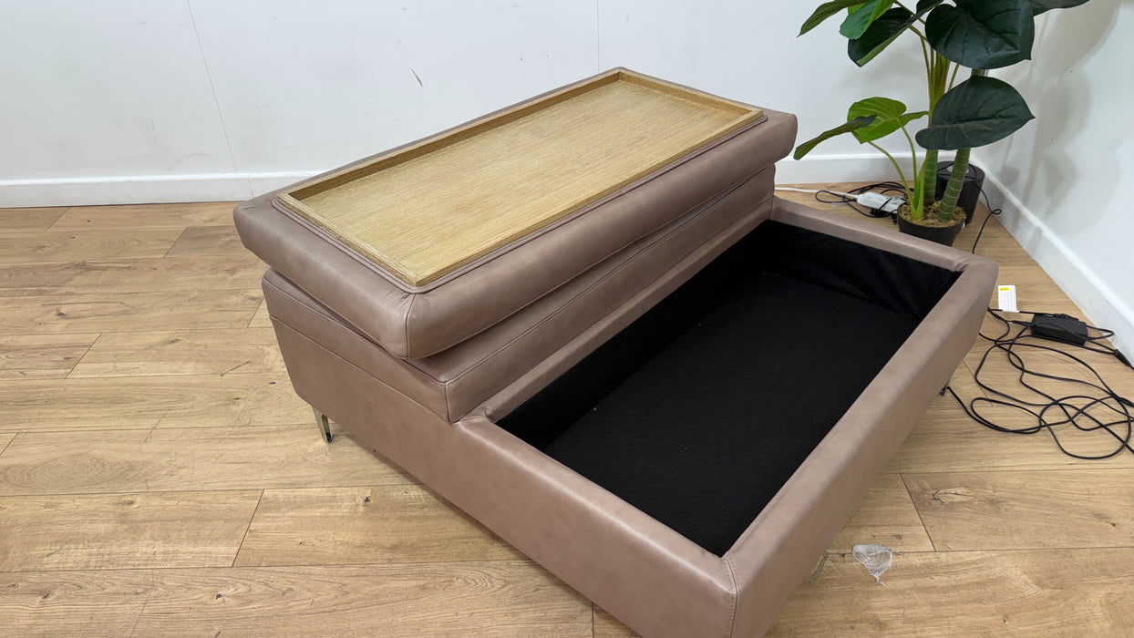 Sofology Illinois Leather Designer Footstool in Relaxed Soft Stone