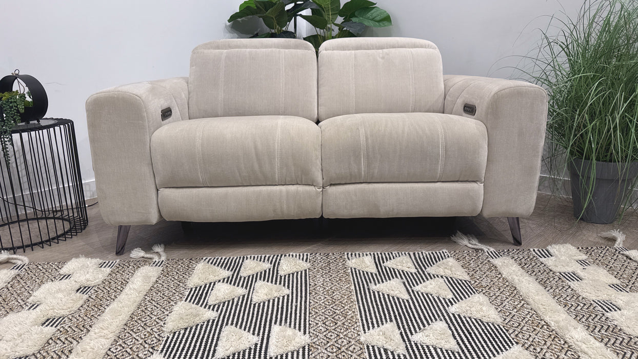 Sofology Allure Fabric 2 Seater Power Recliner/Headrest Lumbar Support in Relaxed Chenille Cotton