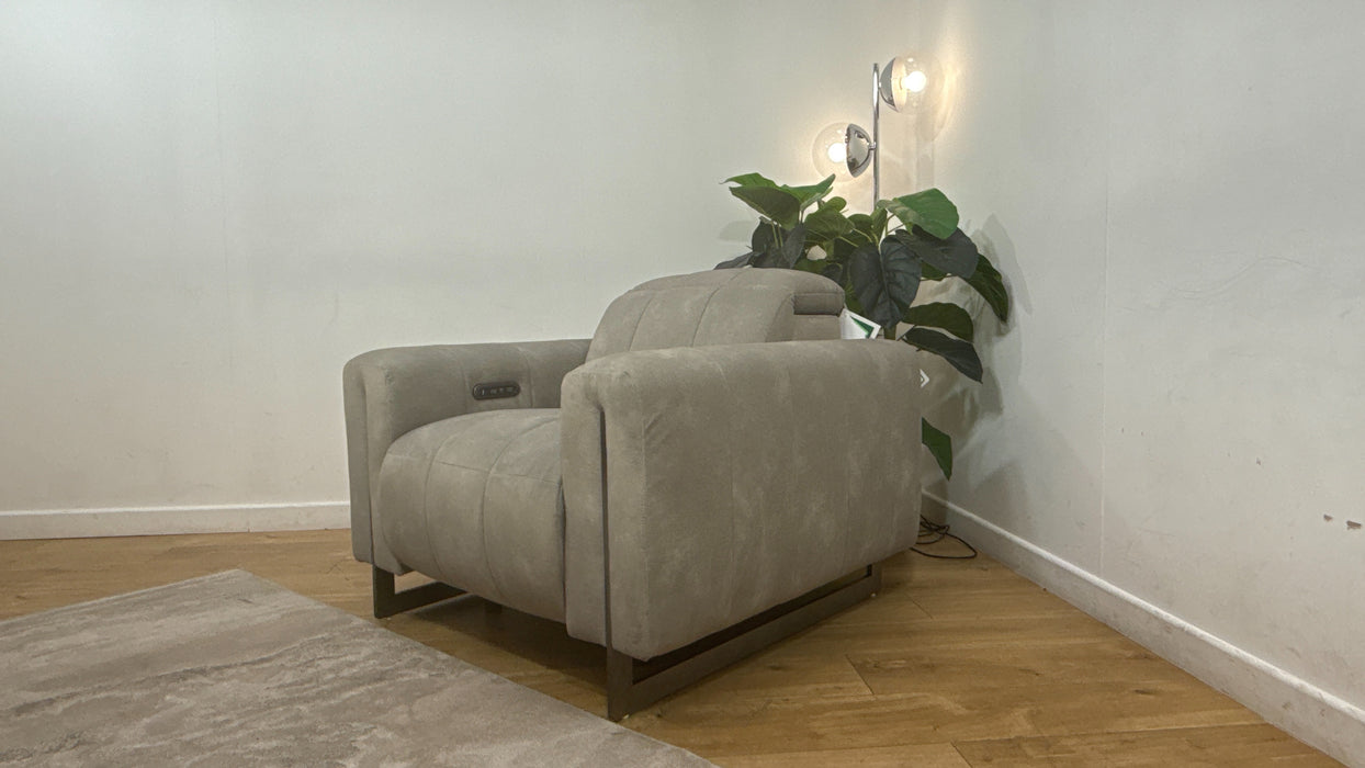 Sofology Paramount Fabric Chair Power Recliner/Headrest in Lifestyle Flecked Stone