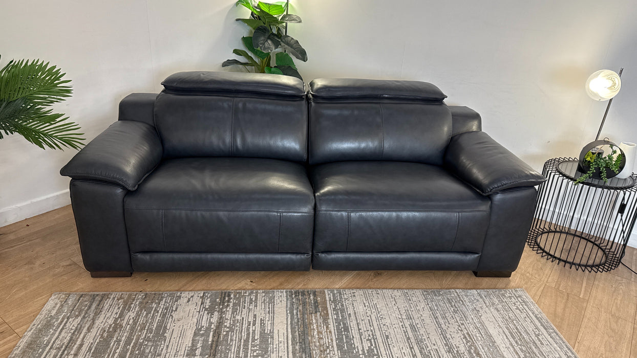 Sofology Benz Leather 3 Seater Power Recliner/Headrest in Trusty Sheen Navy