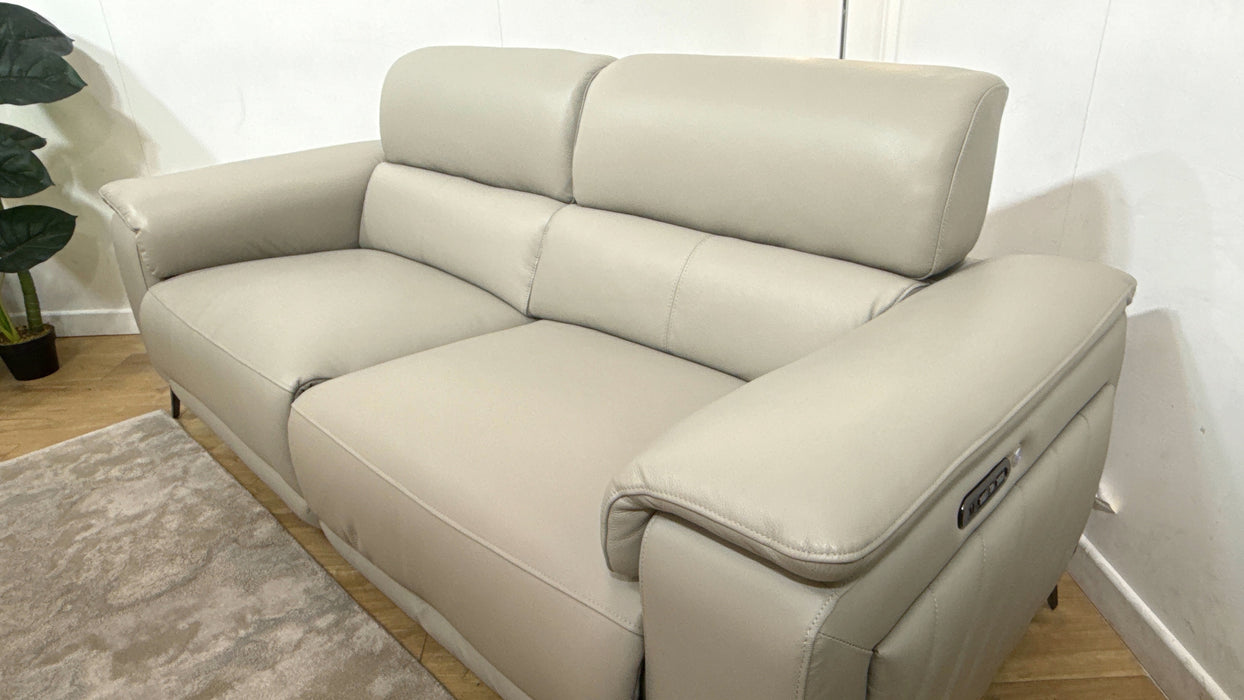 Sofology Fratelli Leather 2.5 Seater Power Recliner/Headrest in Trusty Embossed Light Grey